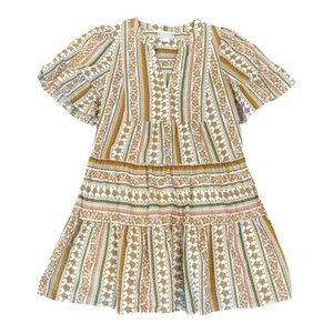 Love Riche Women’s Tiered Mini Dress Sz S 
Flowy Sleeves Pink Tan V Neckline